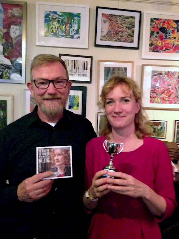 Patrick with Hermine Deurloo Dutch harmonica and tenor sax player on the occasion of my winning the Solo Jazz cup at Harmonica UK festival 2015.